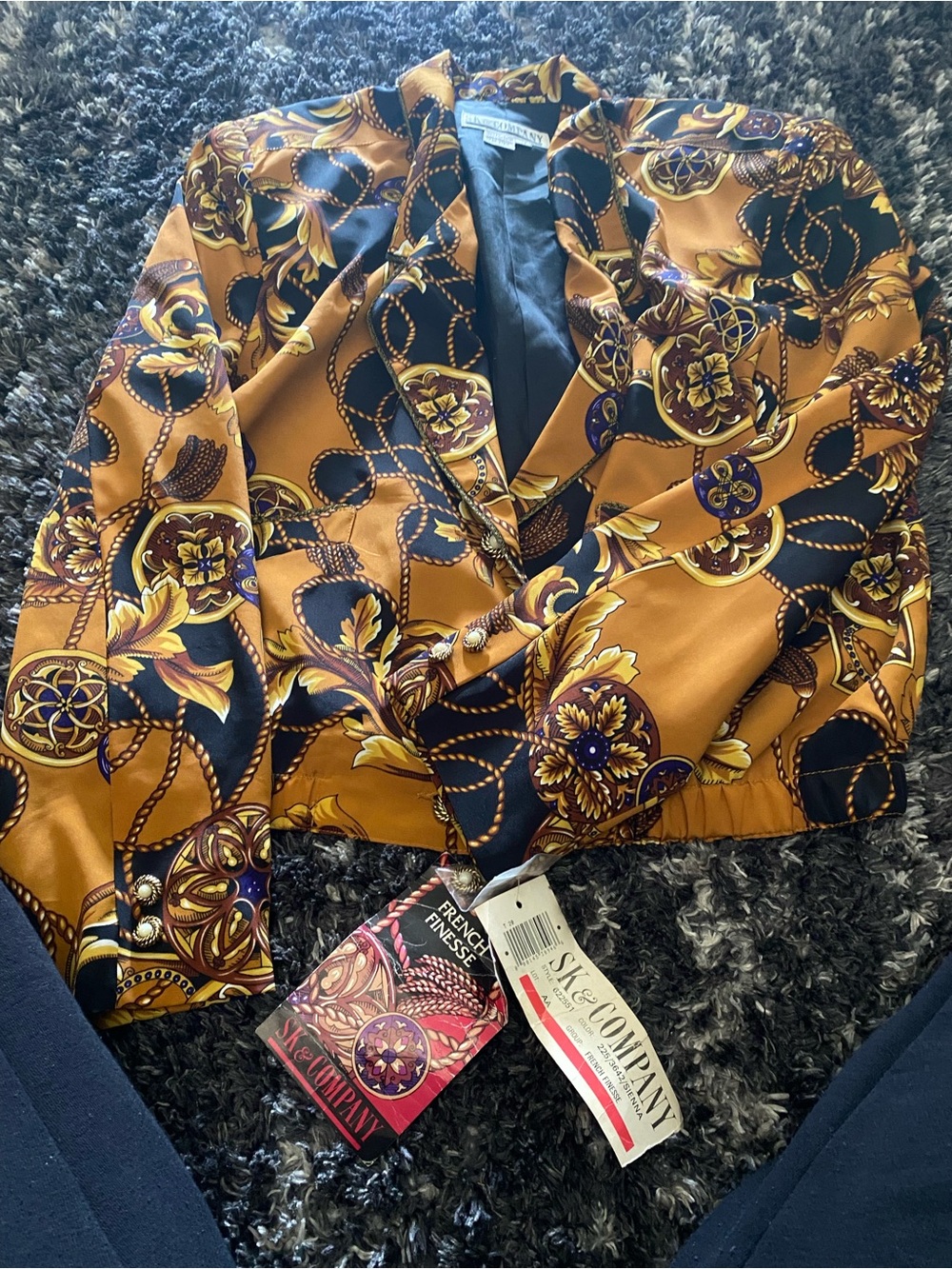S.K. & Company Satin Cropped Blazer in Mustard Floral Print